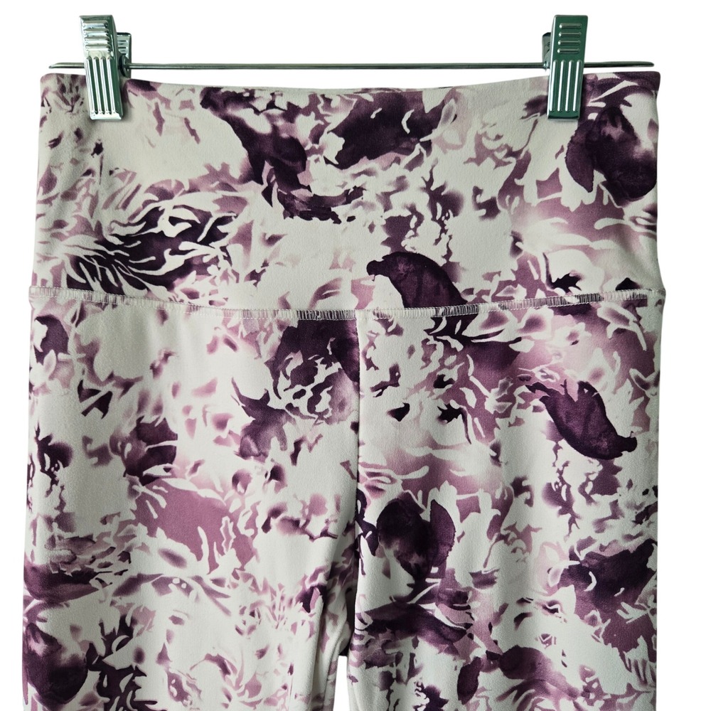 Balance Collection Womens Medium Leggings Purple White Abstract High Rise Floral